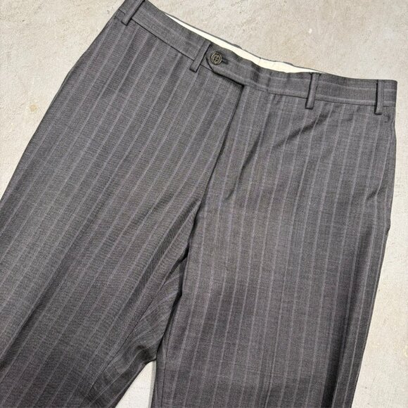 Canali Dress Pants Striped Wool Trousers Made in Italy Grey 32x30 - Picture 2 of 9